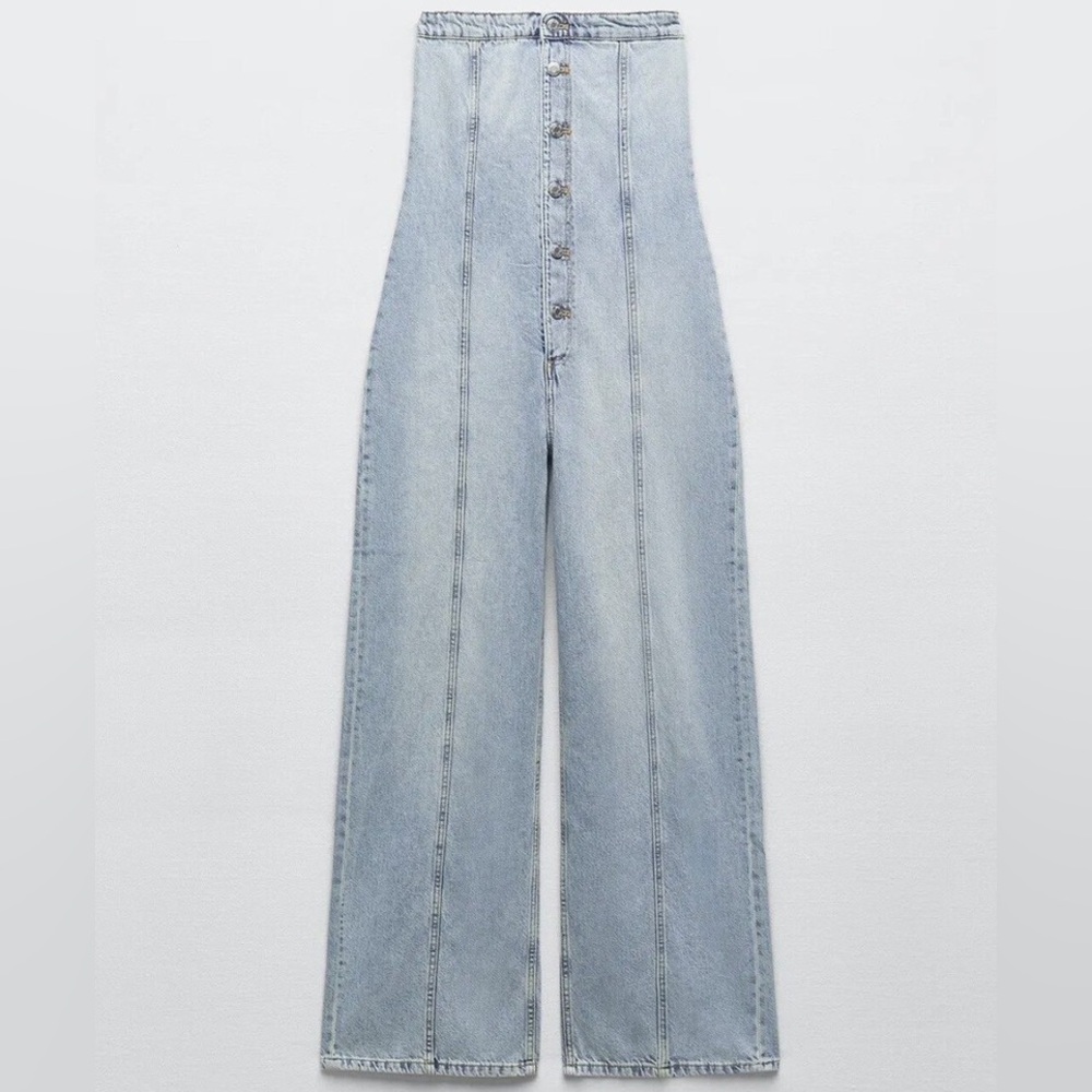 ZARA WOMAN TRF STRAPLESS DENIM JUMPSUIT BLUE | 8197/059